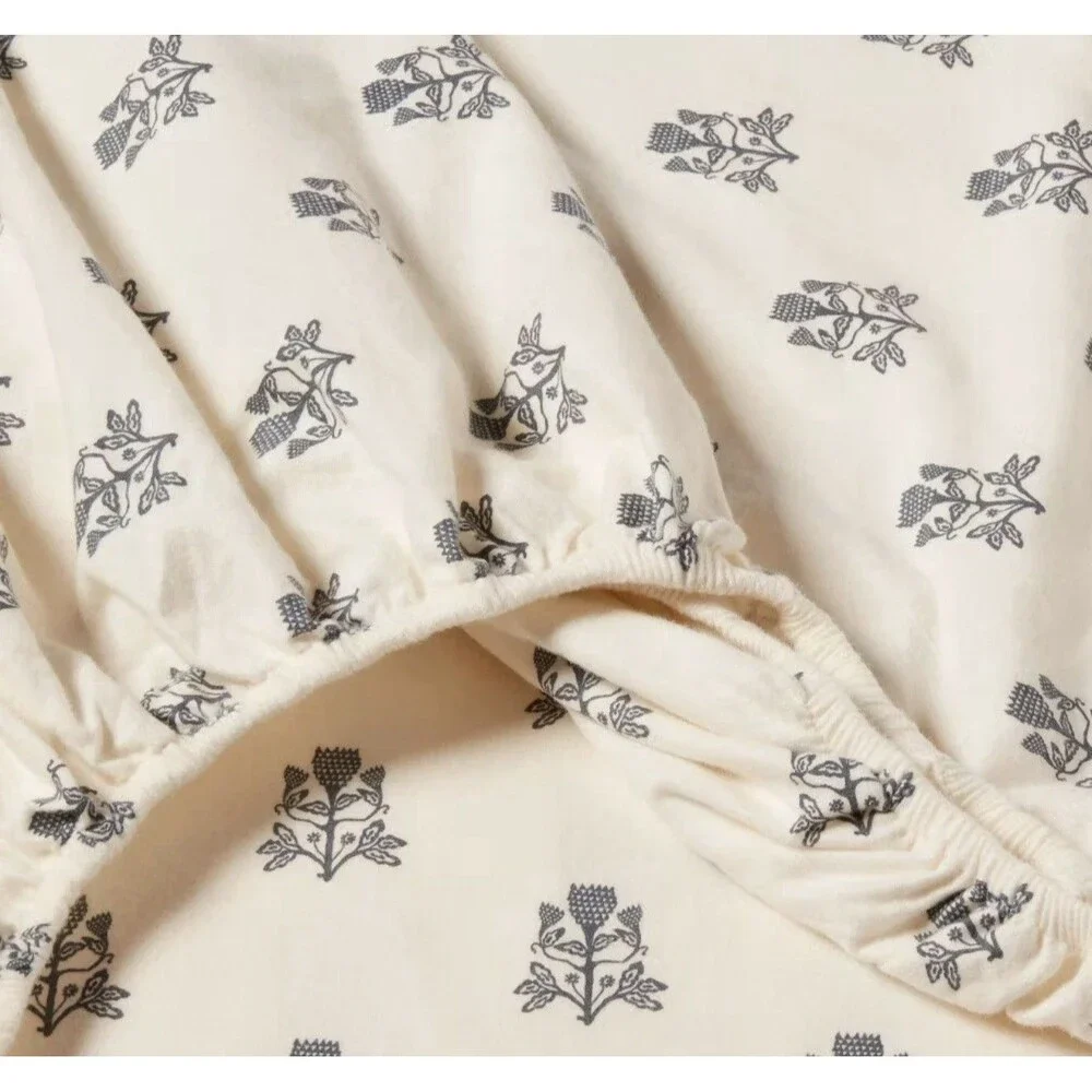 RARE Queen Ultra Soft Flannel Sheet Set Blue Woodblock - Threshold NEW